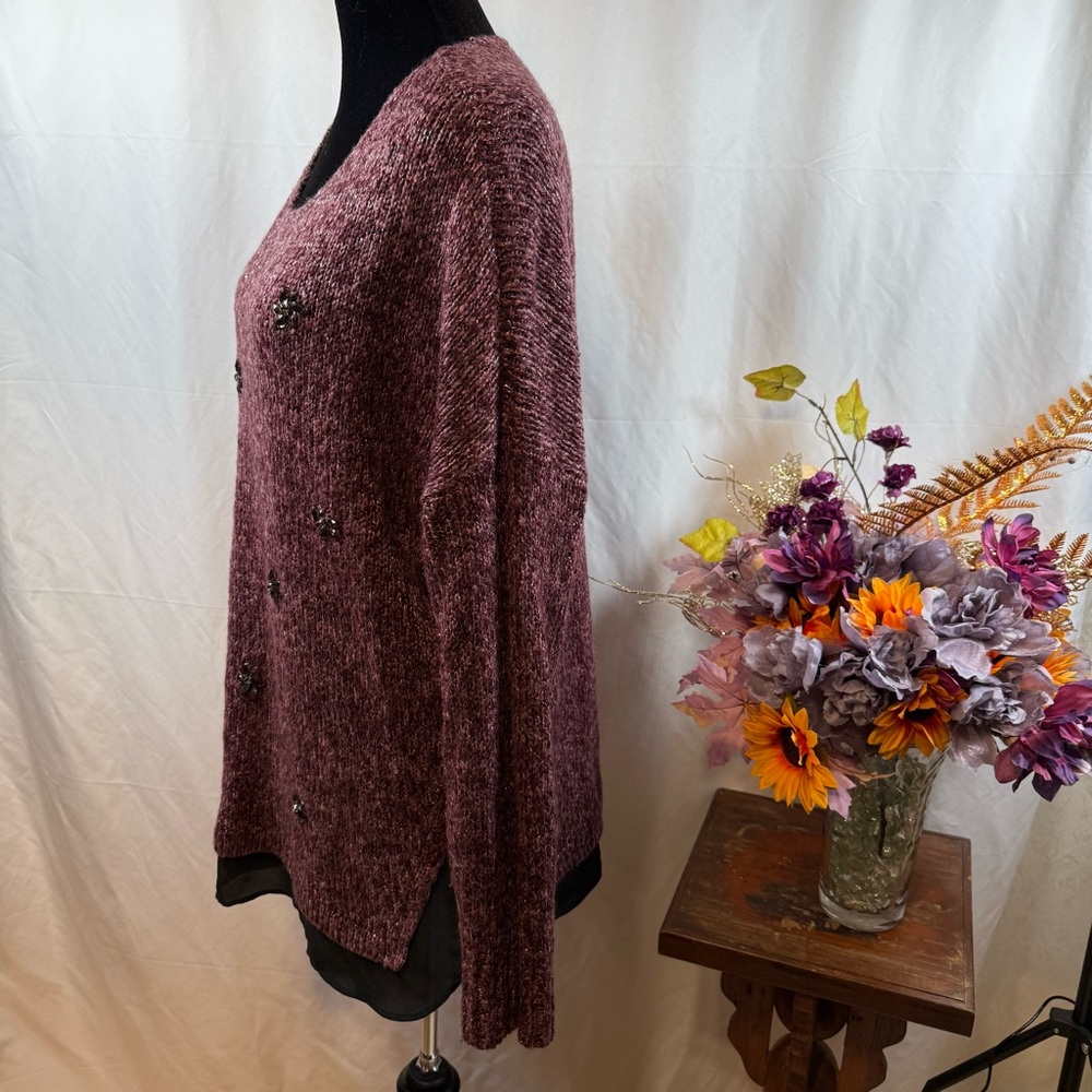 Jessica Simpson Mauve Knit Sweater w Beaded Embellishments Long Sleeve - Picture 3 of 9